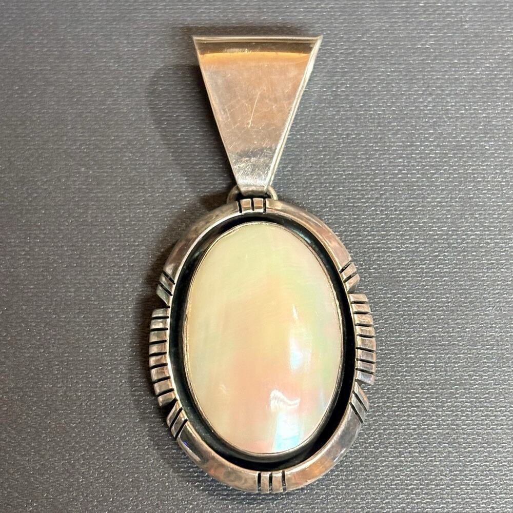 Artisan Carol Felley Pendant Sterling Silver & Mother of Pearl Southwest Vintage